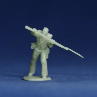 Confederate pushing with rifle bare head