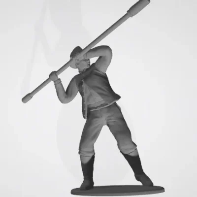 Confederate canoneer in hat fighting with rammer striking high