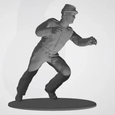 Confederate canoneer in kepi moving cannon wheel