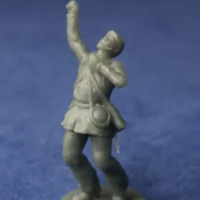 Union soldier struck by bullet, long jacket