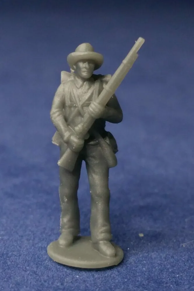 Confederate private standing still in hat