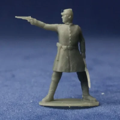 Union officer in kepi firing revolver