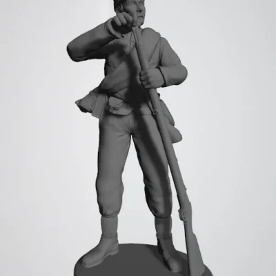 Confederate private in kepi loading cartridge