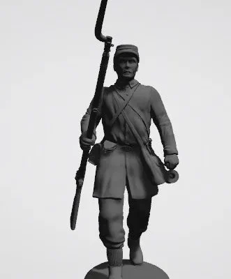 Union soldier in kepi walking towards enemy