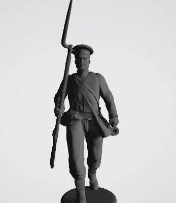 Confederate soldier in wheel cap walking towards enemy