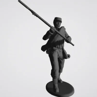 Confederate private in kepi and rolled blanket clubbing attack