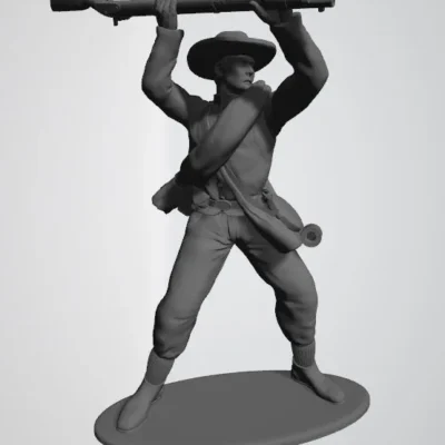 Confederate soldier in hat attacks enemy