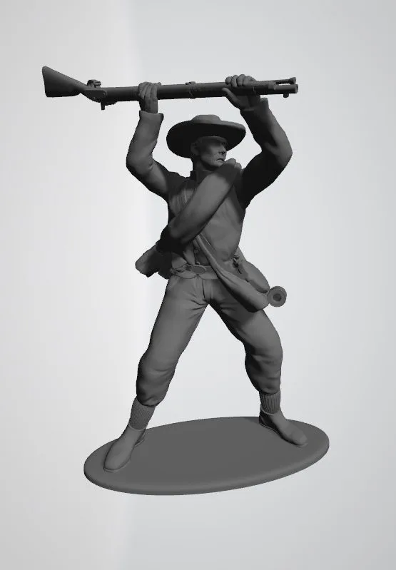 Confederate soldier in hat attacks enemy