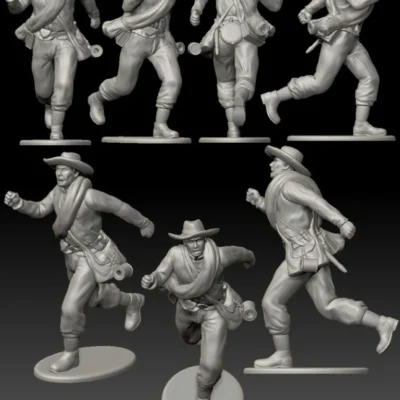 Confederate soldier in hat running away in panic