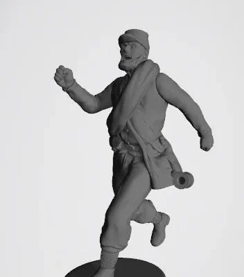 Confederate soldier in kepi running away in panic