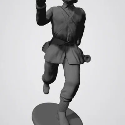 Union soldier in kepi running away in panic