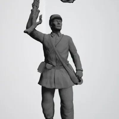 Union soldier in kepi raising white flag