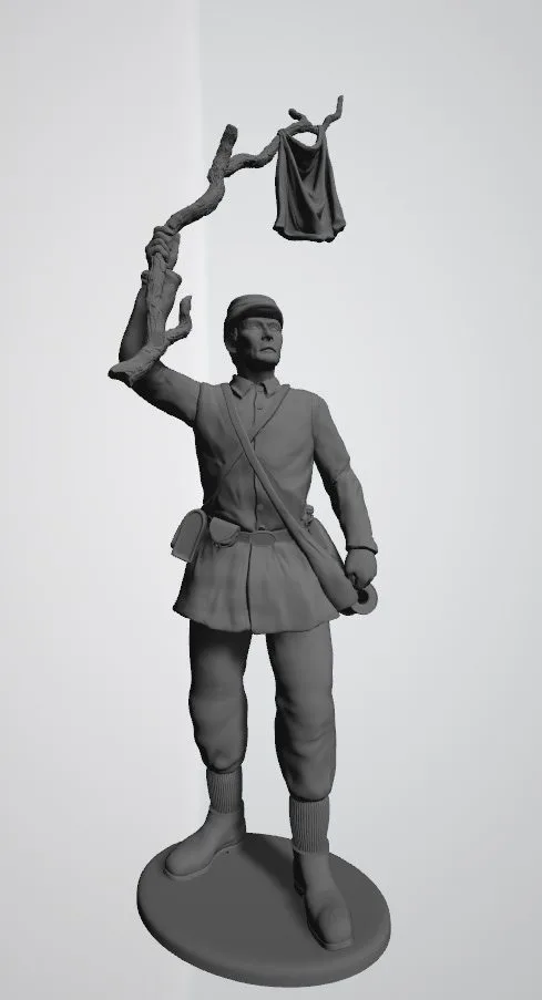 Union soldier in kepi raising white flag