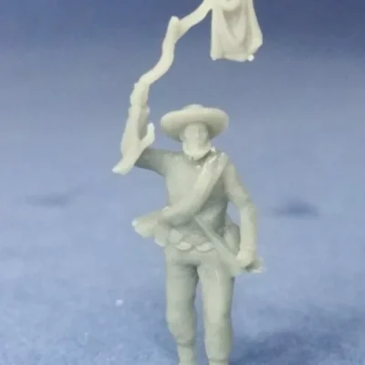 Confederate soldier in hat raising white flag