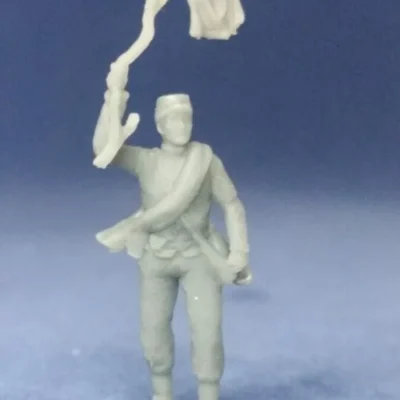 Confederate soldier in kepi raising white flag