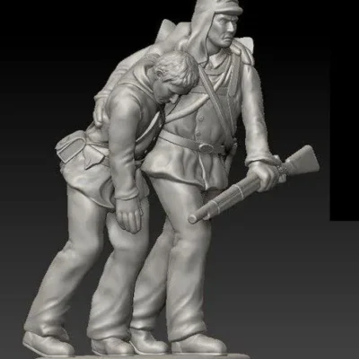 Soldier assisting wounded haverlock