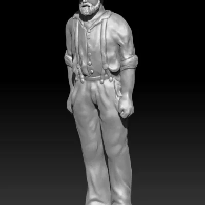 Cannoneer standing still plug hat, shirt and suspenders