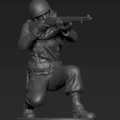 American soldier Shoot with rifle crouched AS