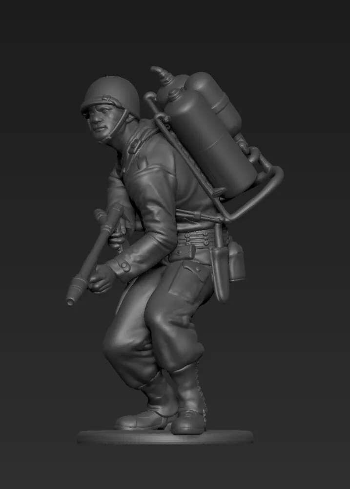 American soldier with preparing flamethrower AS