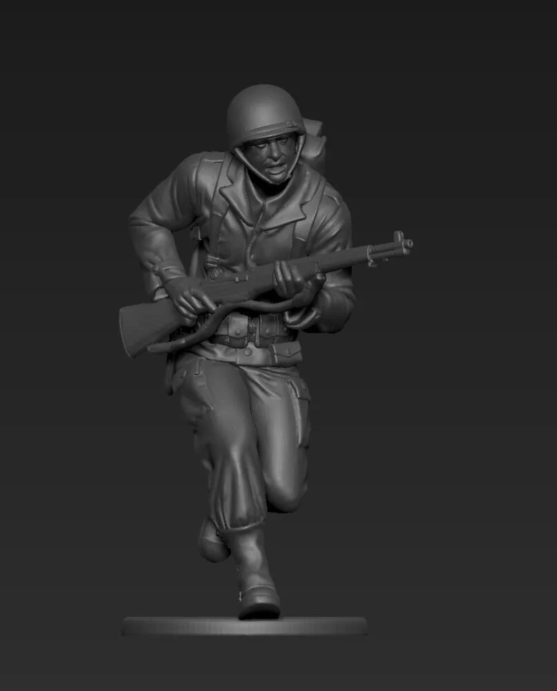 American soldier running with rifle AS