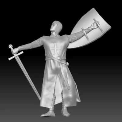 Medieval crusader casualty chainmail, sword and shield