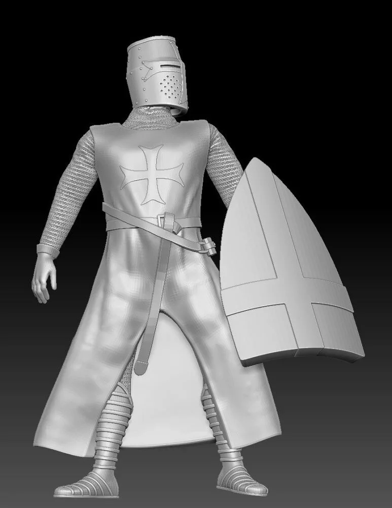 Medieval crusader casualty chainmail, helm and shield