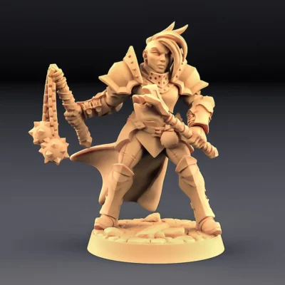 Female warrior with flail and morningstar AG