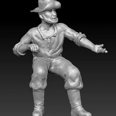 Confederate cannoneer pulling rope, high boots