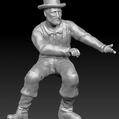 Confederate cannoneer pulling rope, plug hat