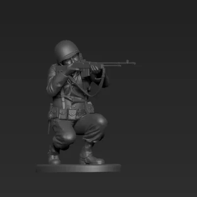 American soldier shooting crouched AS