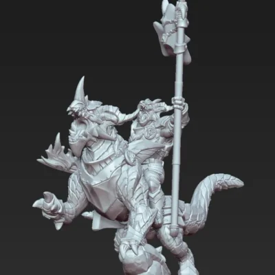 Dragonling Knight on steed with flaming sword and lance with flag AG