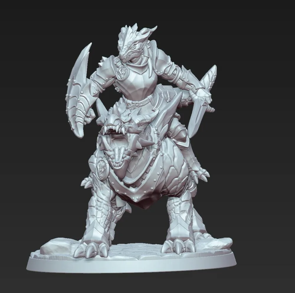 Dragonling Knight on steed with sword and dragon shield AG