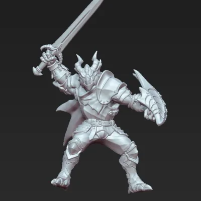 Dragonling Knight attacking with sword and dragon shield AG