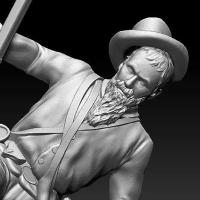 Soldier hit and falling, hat and Short jacket long beard