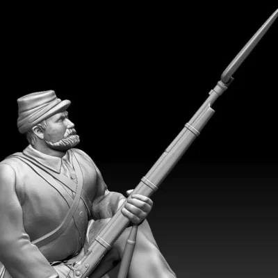 Kneeling soldier in Kepi small beard and chubby