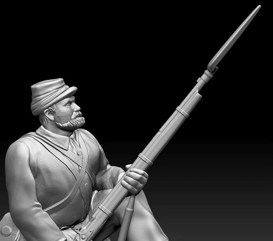 Kneeling soldier in Kepi small beard and chubby