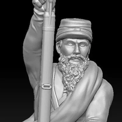 Kneeling soldier loading short jacket in Kepi and Scruffy Beard