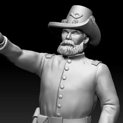 Officer walking with sword in hardee hat and medium beard