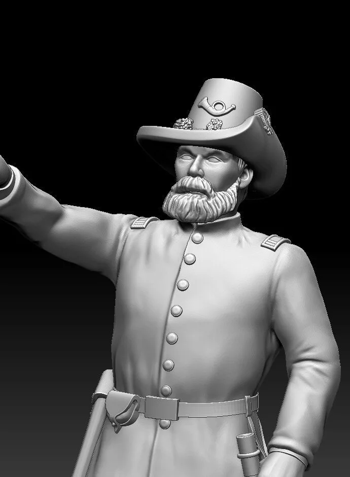 Officer walking with sword in hardee hat and medium beard