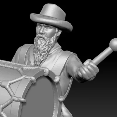 Soldier big drum in hat with large beard