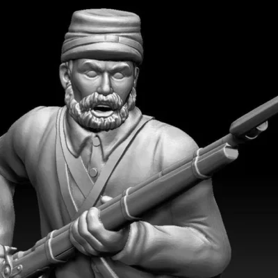 Soldier charging in short jacket and Kepi beard