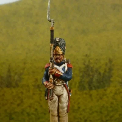French Grenadier soldier Waterloo 1815 attention with bayonet