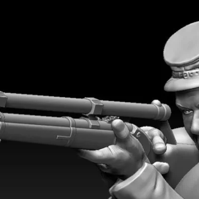 Kneeling sharpshooter in forage cap