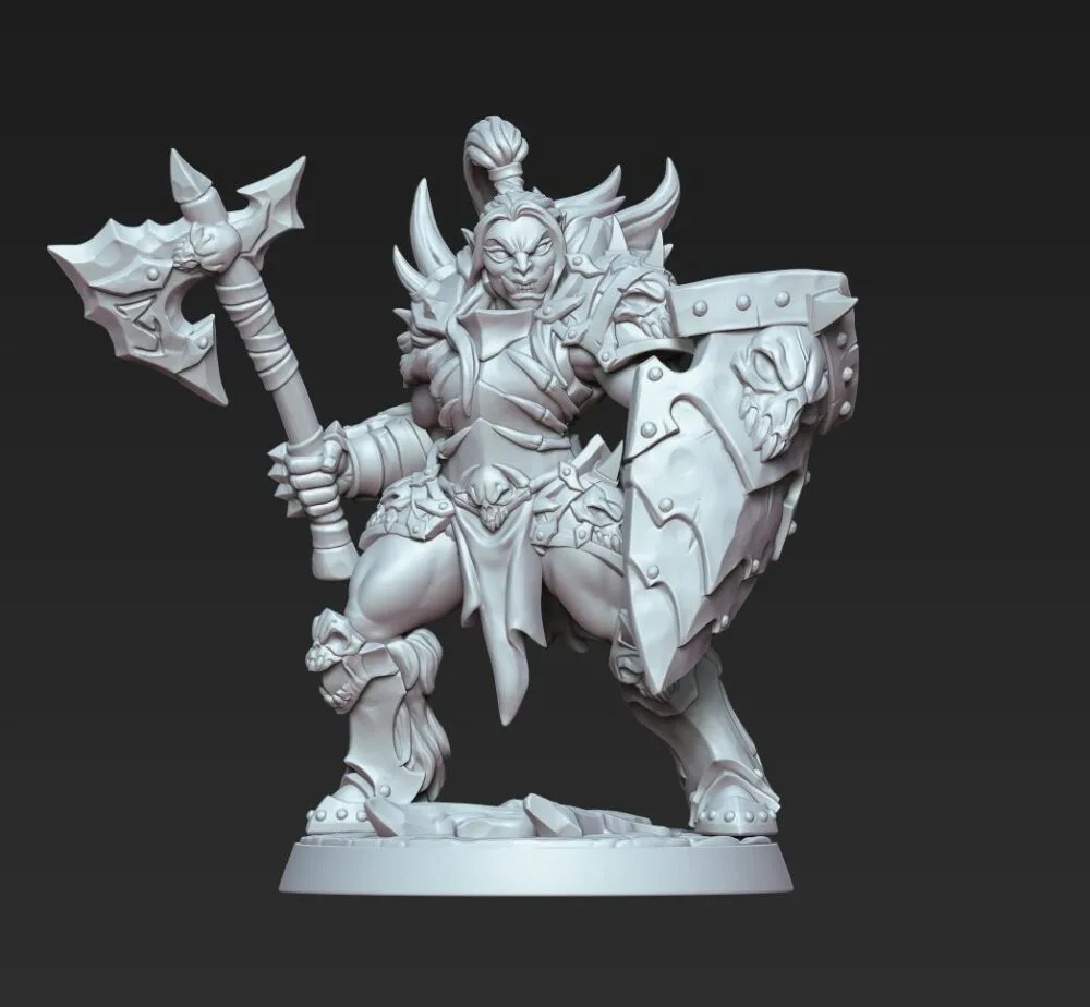 Female orc big shield and axe AG