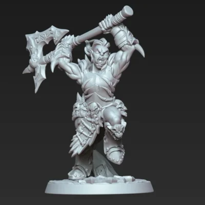 Female orc attacking with two handed axe AG