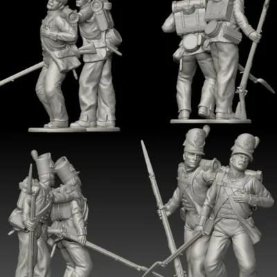 British 27th “Inniskillin” Regiment of Foot Waterloo 1815 soldier helping friend