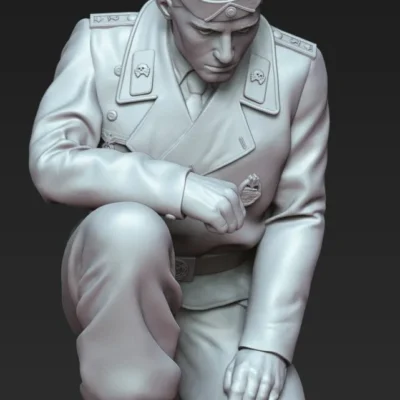 German tank officer, knee in ground in jacket