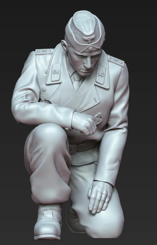 German tank officer, knee in ground in jacket