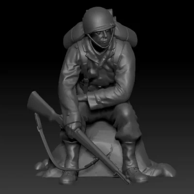 American soldier ww2 Resting on rock AS