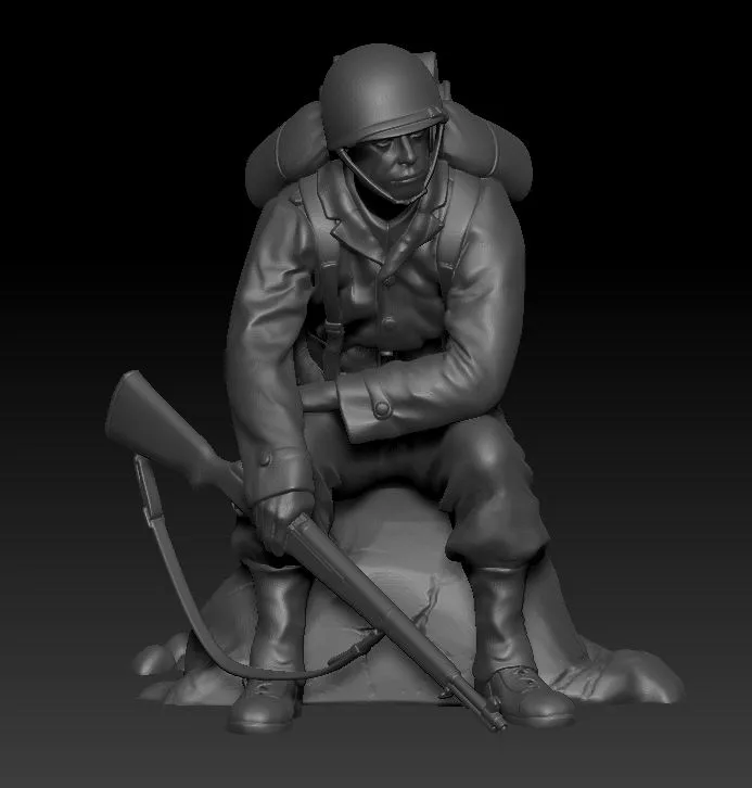 American soldier ww2 Resting on rock AS